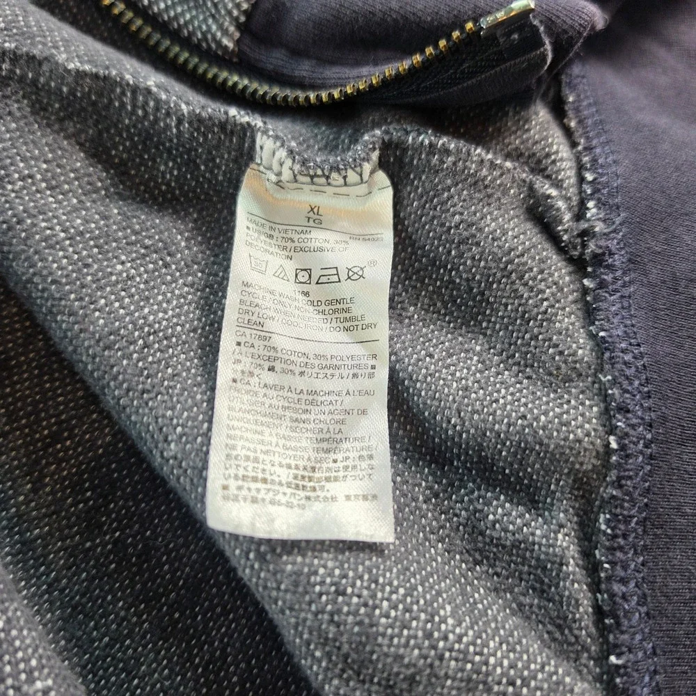 Banana Republic Mens XL Full Zip Mock Neck Jacket Gray Navy Blue Textured Knit
